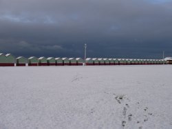 Beach huts covered with snow
