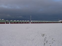Beach huts covered with snow